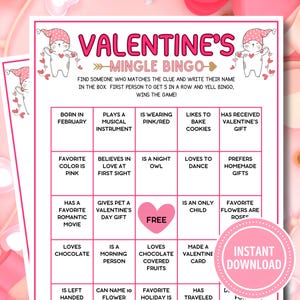 Valentijnsbingospel| Afdrukbaar Valentijnsdagspel | Valentijnsdagspel voor volwassenen, tieners en kinderen | Galentine's Day-spel | Bingo bingo