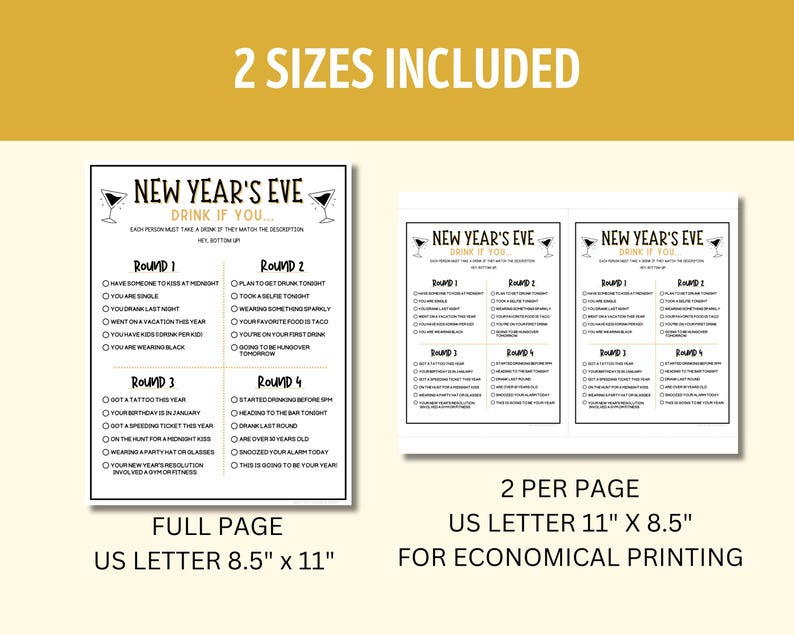 New Year's Drink If Game | Printable New Year's Eve Game | New Years ...