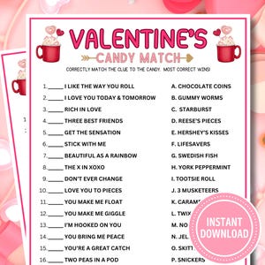 Valentine&#39;s Candy Match Game | Printable Valentine Games Digital Download | Family Friendly Valentine&#39;s Activities | Galentine&#39;s Activity