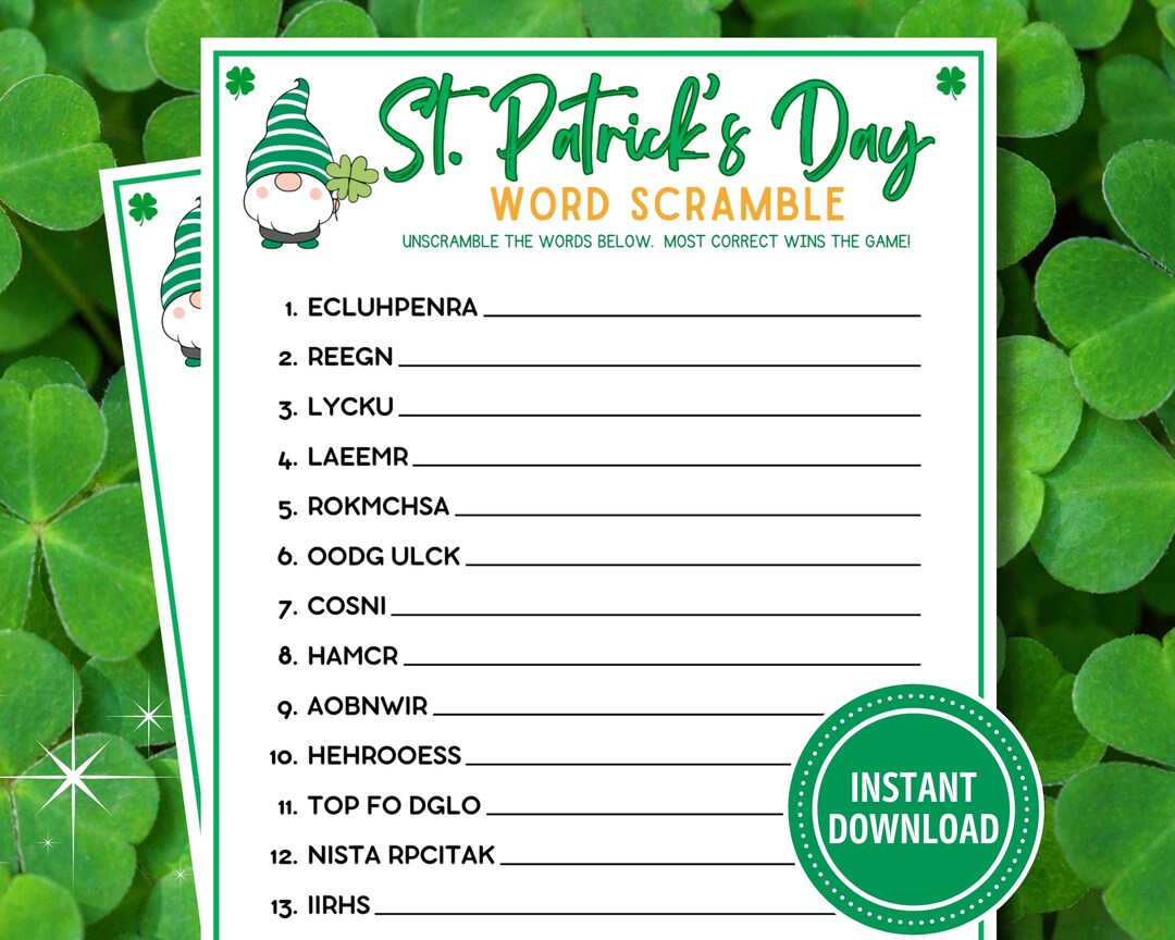 St. Patrick's Word Scramble Game | Printable St. Patty's Game Digital ...