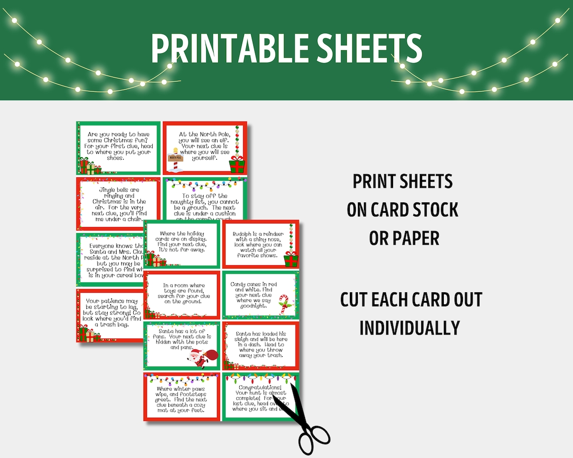 32 Christmas Scavenger Hunt Clues: Printable Riddle Cards for Kids - Etsy