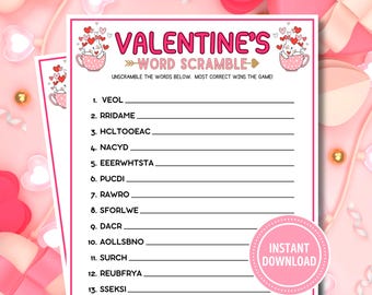 Juego de palabras revueltas de San Valentín: Actividad imprimible para fiestas (descarga digital)