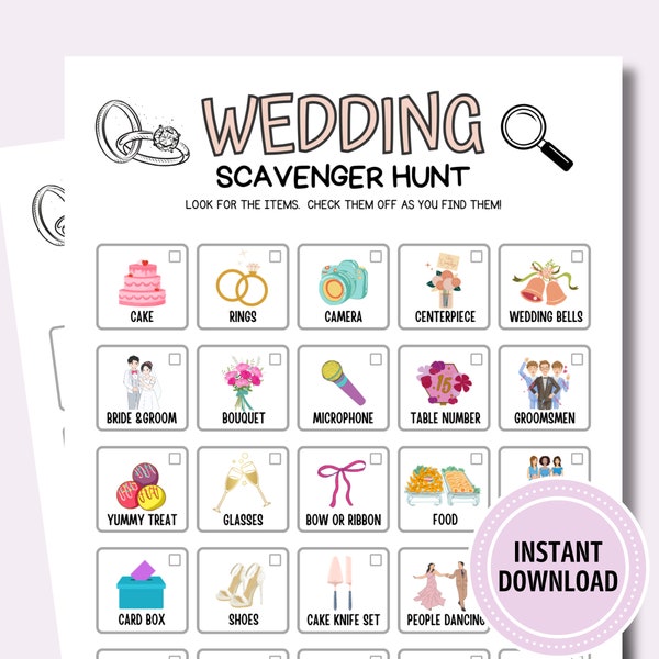 Kids Wedding Scavenger Hunt Game | Printable Wedding Game Digital Download | Wedding Treasure Hunt | Kids Party Game, Wedding Party Game