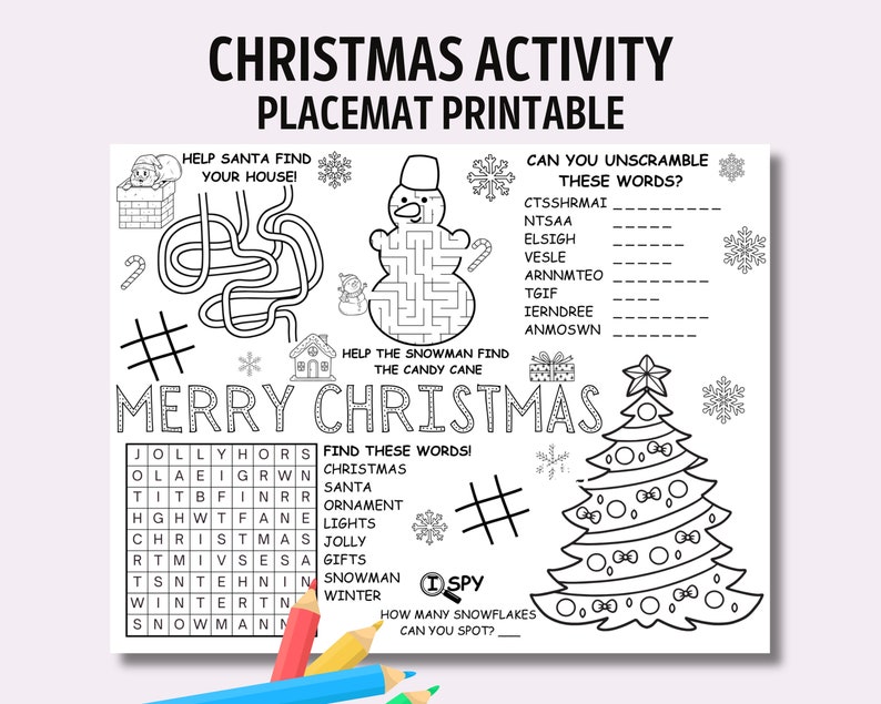 Christmas Activity Placemat Christmas Placemat Printable Christmas Kids Activity, Kids Placemats