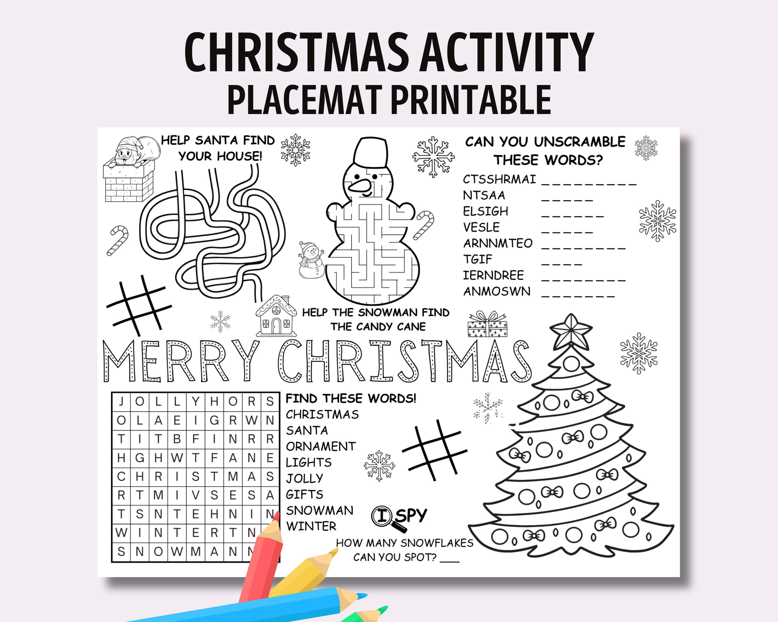 Christmas Activity Placemat | Christmas Placemat Printable | Christmas Kids Activity, Kids Placemats | Christmas Coloring | Kids Christmas