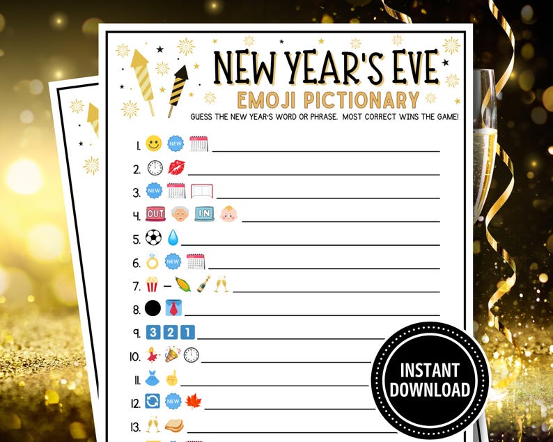 New Year's Emoji Pictionary Game | Printable New Year's Eve Game | New Years Adults, Teens ...