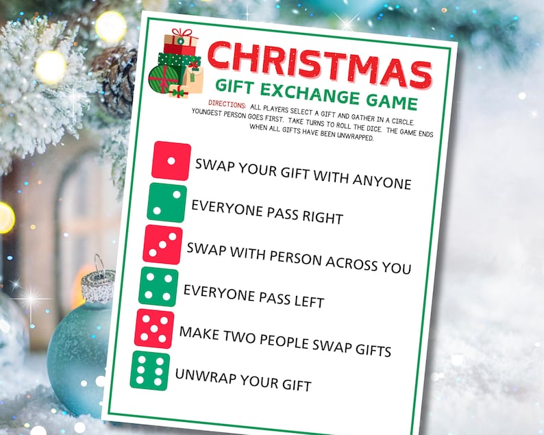 Christmas Dice Gift Exchange Game Printable Christmas Game Digital