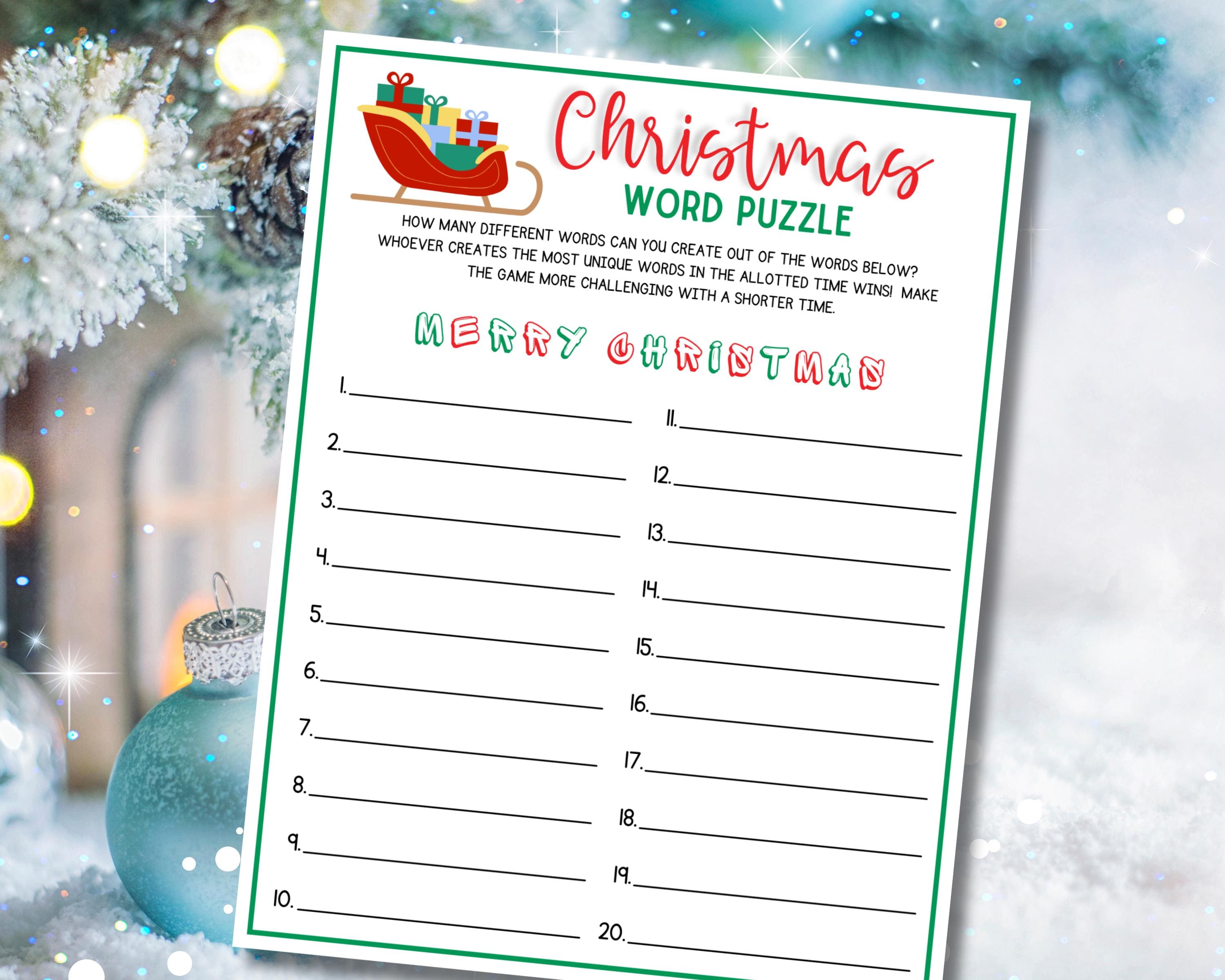 Christmas Word Puzzle Game: Printable Party Activity (digital Download ...