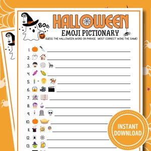 Pictionary-spel Halloween-emoji | Afdrukbare Halloween-game digitale download | Halloween-emoji voor kinderen en volwassenen | Feestspel | Kantoorgame