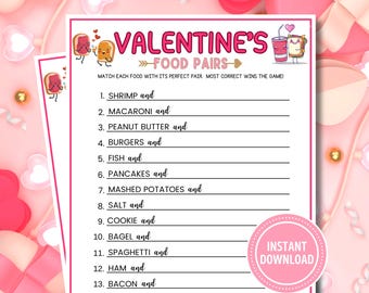 Valentine's Food Pairs Game | Printable Valentine Games Digital Download | Family Friendly Valentine's Activities | Galentine's Activity