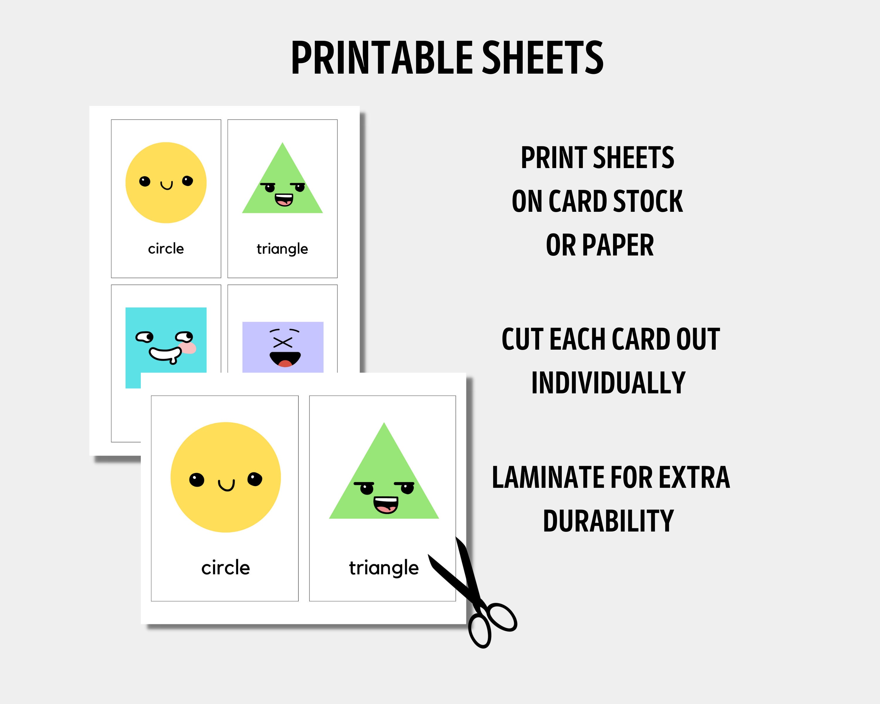 Geometric Shapes Flashcards Printable | Modern Basic Shape Flash Cards ...
