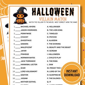 Halloween Villain Match Game: Printable Party Activity (Digital Download) image 1