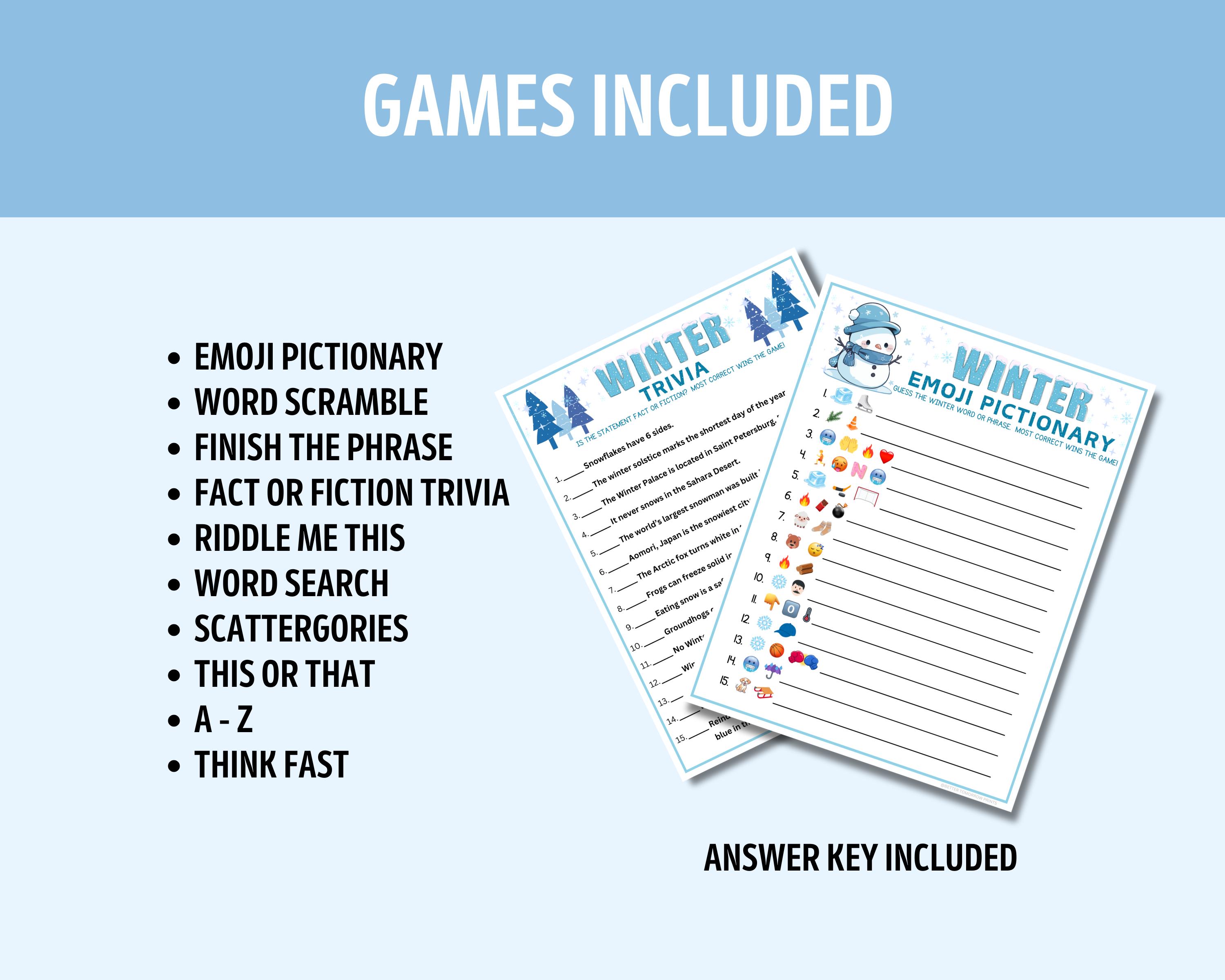 Winter Game Bundle: 10 Printable Family Games (PDF) - Etsy