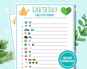 Gioco Pictionary con emoji per la Giornata della Terra: attività stampabile per feste (download digitale)