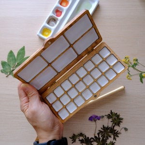 Handmade Portable wooden palette for watercolor 24 colors