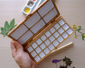 Handmade Portable wooden palette for watercolor 24 colors