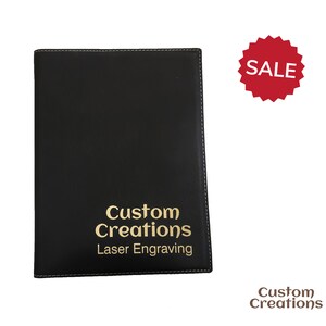 Personalized Portfolio with Notepad, Pocket and Pen Holder | 7&quot; x 9&quot; Laserable Vegan Leather Portfolio | Custom Business Leatherette Folio