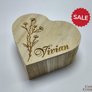 Personalized Wooden Jewelry Box | Customizable Laser Engraved Heart-shaped Wood Jewelry Box | Custom Engraved Box Wedding Anniversary Gift