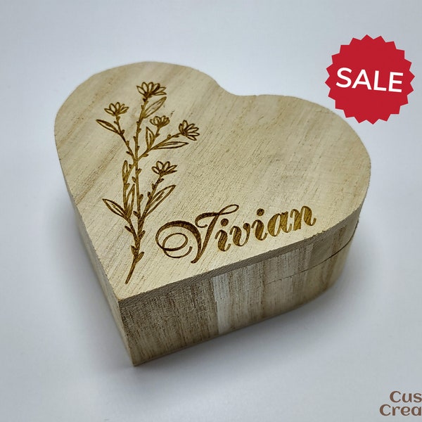 Personalized Wooden Jewelry Box | Customizable Laser Engraved Heart-shaped Wood Jewelry Box | Custom Engraved Box Wedding Anniversary Gift