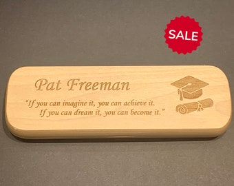 Personalized Pen Case with Laser Engraving | Custom Gift to Congratulate Graduation | Rosewood or Maple Double Slot 2-Pen Box to Executive