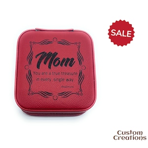 Travel Jewelry Box | Personalized Custom Laserable Vegan Leather 4&quot; x 4&quot; Zippered Jewelry Case | Red Color Jewelry Stuffer for Bridesmaid