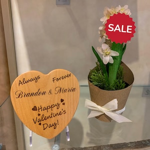 Customizable Heart Shaped Maple Wood | Personalized Laser Engraved Valentine&#39;s Day Gift  | 5&quot; X 5&quot; wooden Heart Anniversary Gift for Couples