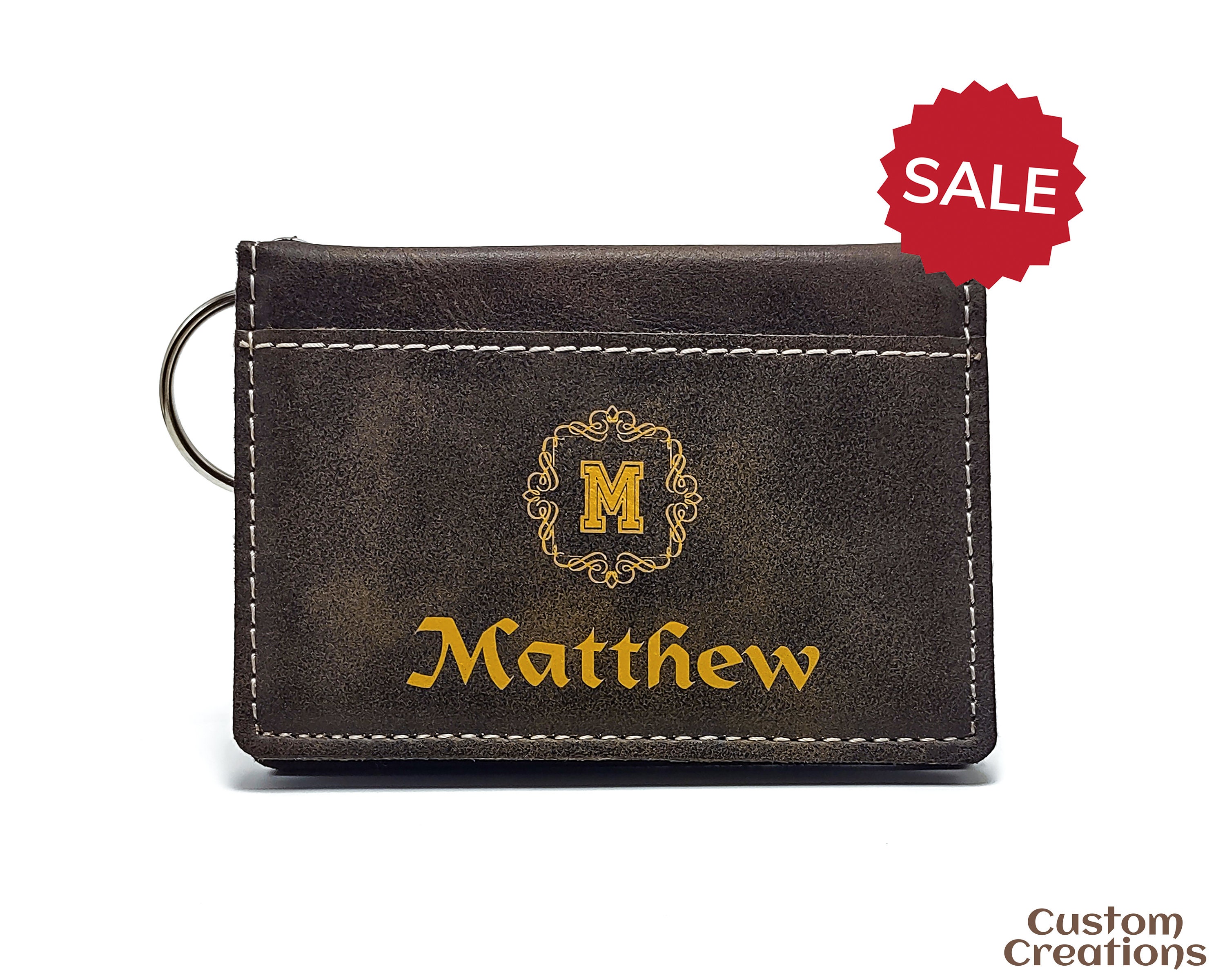 Personalized Leather Card Case Key Chain Wallet | Laserable Vegan ...