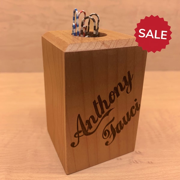 Personalized Maple Wood Paper Clip Holder | Laser Engraving Wooden Magnet Attach Clip Holder Gift | Unique Gift for Office | Desk Organizer