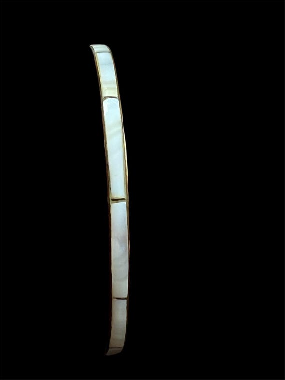 Vintage Thin Stackable Brass Bangle Bracelet MOP … - image 1