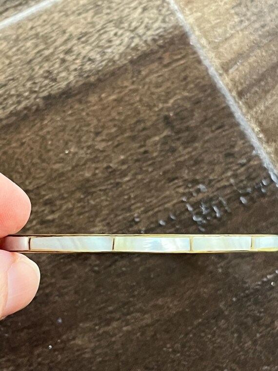 Vintage Thin Stackable Brass Bangle Bracelet MOP … - image 3