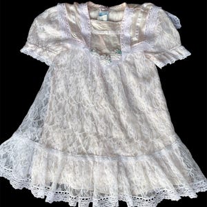 Vintage Jessica McClintock Gunne Sax Girls Pale Pink Dress, Lace Overlay, Sz 4