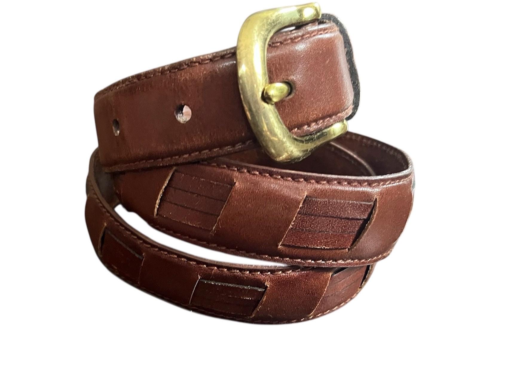 EITENNE AIGNER Vtg 80\'s Classic Preppy Red Leather Belt Brass Buckle 38 Italy Etienne Aigner Leather Belt| 90s Red leather belt  main image 2