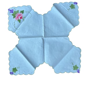 Vintage Hand Embroidered Bread Basket Liner, Rose & Grape Appliqué