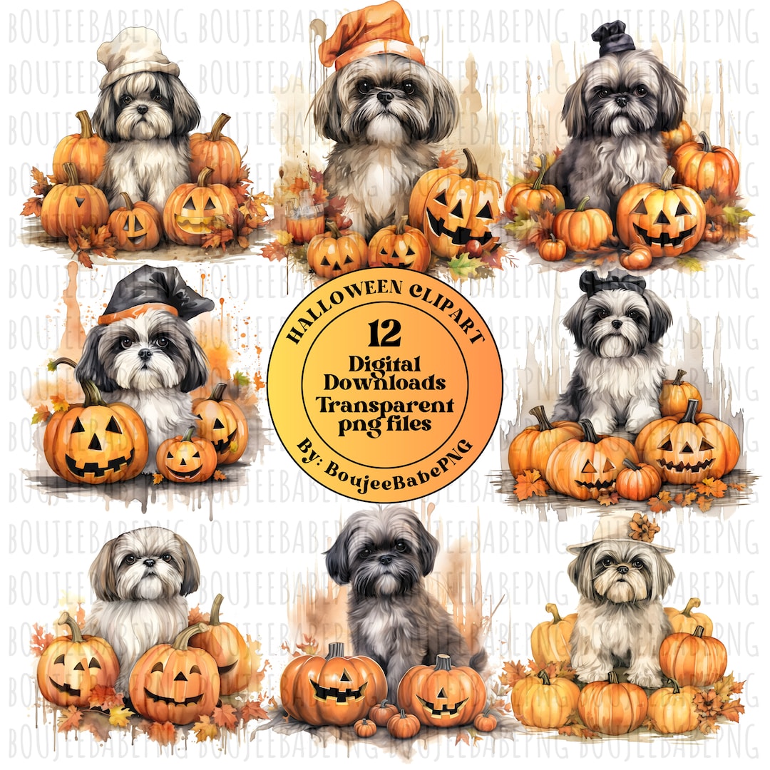 Shih Tzu Halloween Watercolor Clipart Png Bundle Spooky Dog - Etsy