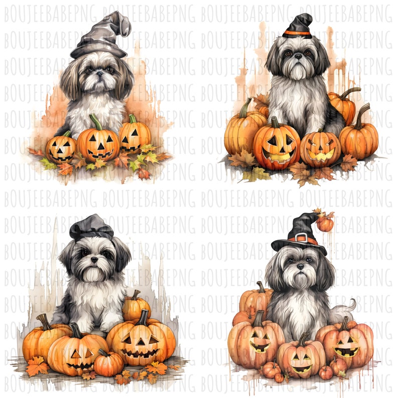 Shih Tzu Halloween Watercolor Clipart Png Bundle Spooky Dog - Etsy