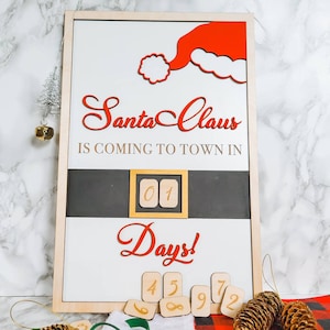 Wood Christmas Countdown Sign with removable numbers. Reusable Santa Christmas Countdown Board, Christmas Decorations,Wooden Christmas Decor