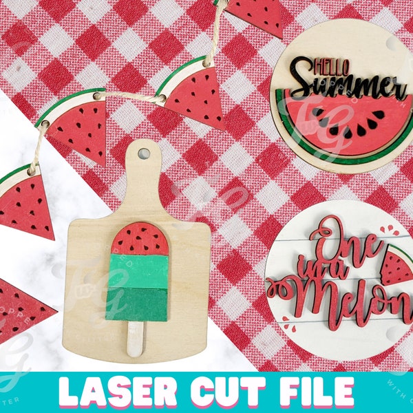 Watermelon Tiered Tray SVG FILE for Summer, Hello Summer Laser Cut Digital File, Watermelon Mini Signs, One in a Melon Glowforge, Beamo File