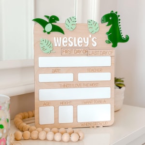 First Day Last Day Dinosaur School Sign Personalized with Name, Reusable Dry Erase Back to School Board, Reusable Back to School Sign kids