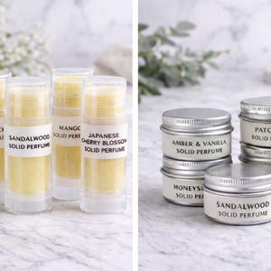 Set de perfume sólido natural / Loción en barra o perfume en lata y frasco roll-on de 10 ml