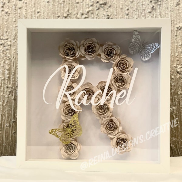 Initial Flower Box | Customized Paper Shadow Box | Solid or Ombre | Mother's Day, Anniversary, Birthday, Baby, Christmas, Valentine’s Initial Flower Box | Customized Paper Shadow Box | Solid or Ombre | Mother's Day, Anniversary, Birthday, Baby, Christmas, Valentine’s