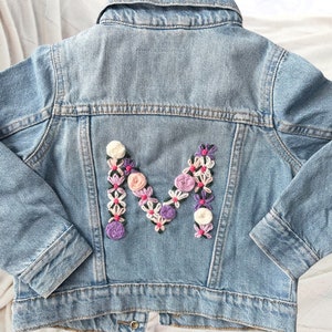 Hand-Embroidered Toddler & Kid's Jean Jacket Custom Denim Outerwear for Kids Personalized Baby Gift Trendy Toddler Fashion Birthday image 7