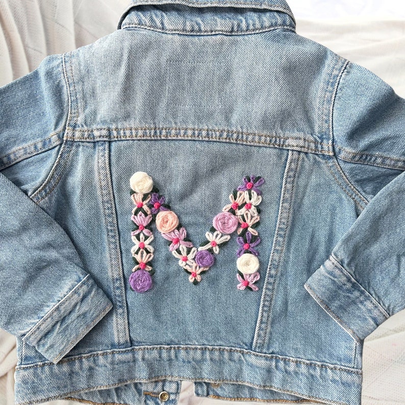 Hand-Embroidered Toddler & Kid's Jean Jacket Custom Denim Outerwear for Kids Personalized Baby Gift Trendy Toddler Fashion Birthday image 7