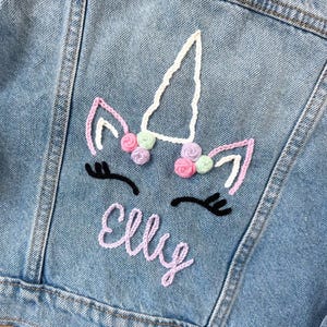 Personalized Hand-Embroidered Denim Jacket – Custom name and unicorn for Kids, Toddlers, & Babies