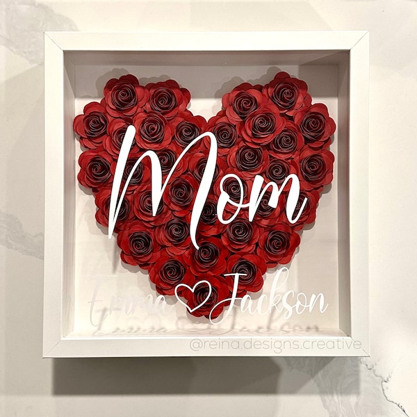 Solid Heart Shaped Flower Box | Customized Paper Shadow Box | Mother's Day, Anniversary, Birthday, Baby, Valentine’s Day, Christmas, holiday