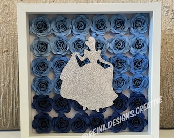Ombré Princess Full Frame Flower Box | Custom Paper Shadow Box | Birthday, Baby Gift, Christmas, Holiday Gift | Girl Boy Neutral