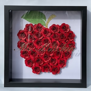 Personalized Apple-Shaped Flower Shadow Box – Teacher Gift & Classroom Decor