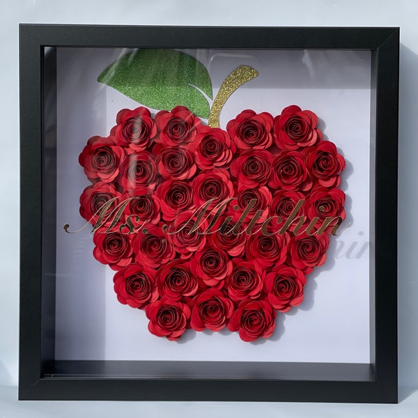 Apple Shaped Flower Box | Customized Cardstock Shadow Box | Teacher, Graduation, Anniversary, Birthday, Baby, Christmas, Newborn Apple Shaped Flower Box | Customized Cardstock Shadow Box | Teacher, Graduation, Anniversary, Birthday, Baby, Christmas, Newborn