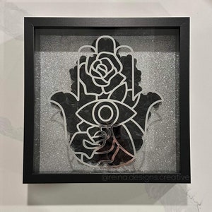 Boîte à fleurs de forme personnalisée | Boîte d’ombre en papier personnalisée | Pendaisons de crémaillère, bénédiction de la maison | Cadeau Hamsa