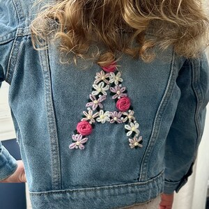 Hand-Embroidered Toddler & Kid's Jean Jacket Custom Denim Outerwear for Kids Personalized Baby Gift Trendy Toddler Fashion Birthday image 4