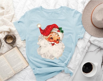 Camiseta gráfica vintage de Papá Noel, camiseta navideña retro